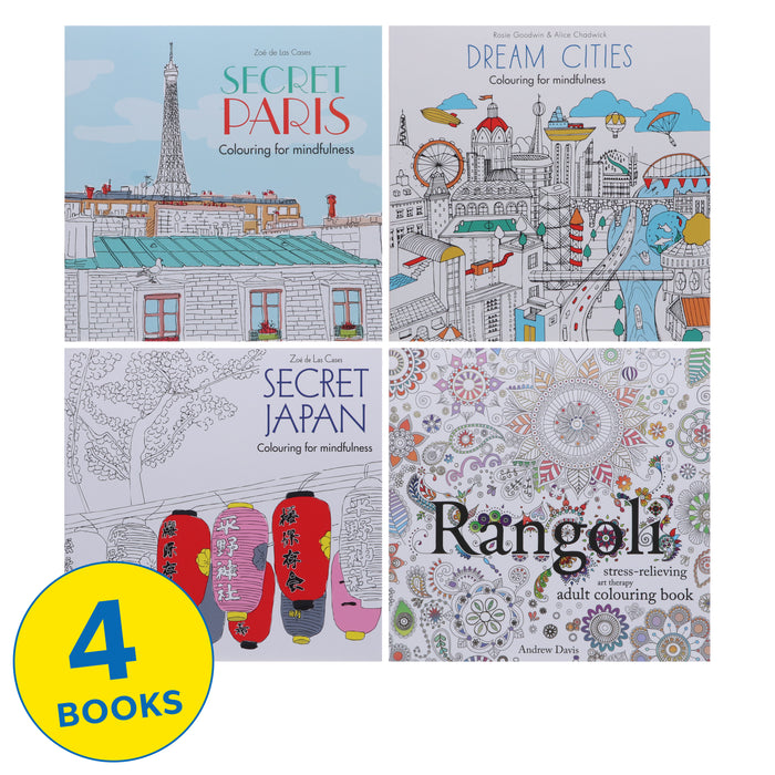 Colouring for Mindfulness 4 Books Collection Set (Rangoli, Secret Paris, Secret Japan & Dream Cities) - Non-Fiction - Paperback