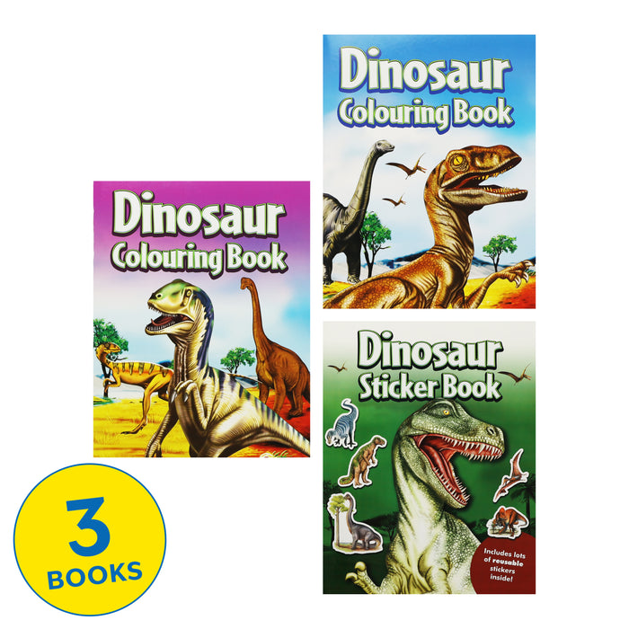 Dinosaur Activity Pack Colouring Books & Stickers 3 Books Collection Set - Ages 3+ - Paperback